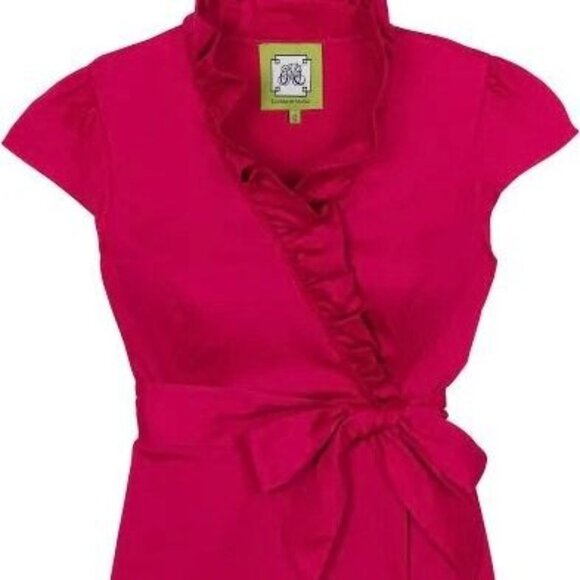 Elizabeth McKay Ruffle Collar Sleeveless Wrap Dress With Gold Button Accent - Picture 5 of 14